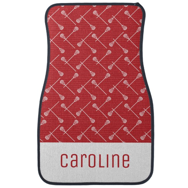 Red Lacrosse White Sticks Patterned Car Floor Mat (Front)