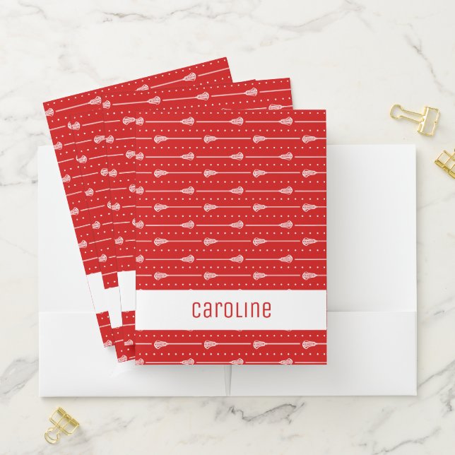 Red Lacrosse White Sticks Patterned Pocket Folder (In Situ)