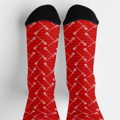 Red Lacrosse White Sticks Patterned Socks