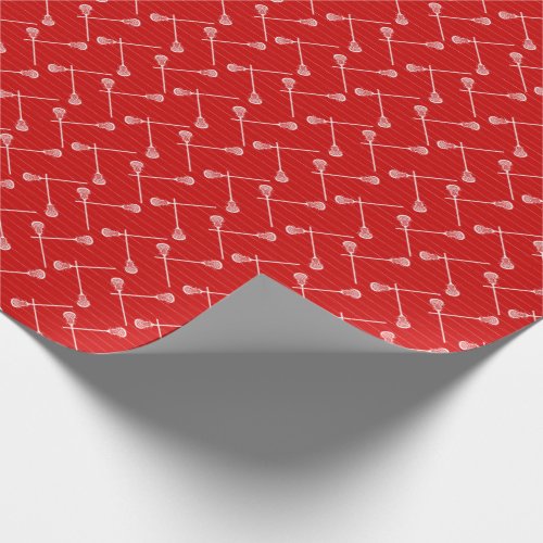 Red Lacrosse White Sticks Patterned Wrapping Paper