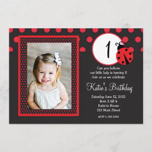 Red Lady Bug Birthday Invitation