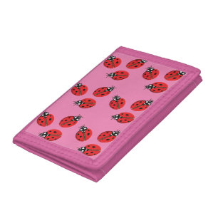 Red Lady Bug Illustration Pink Trifold Wallet