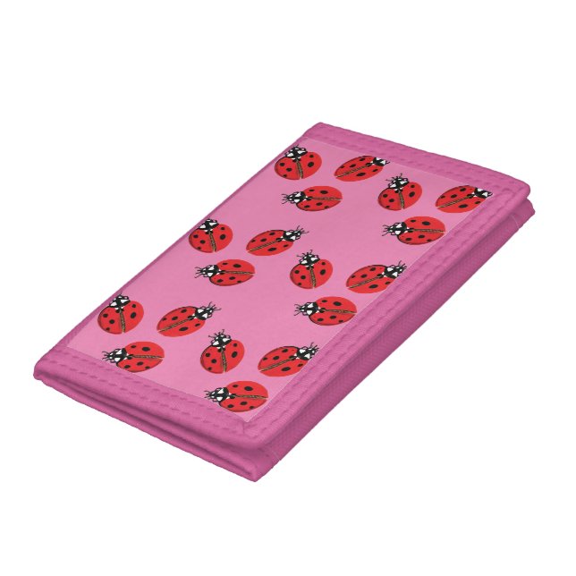 Red Lady Bug Illustration Pink Trifold Wallet (Bottom)