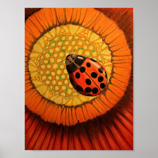 Red Lady Bug On A Zinnia Poster (Front)