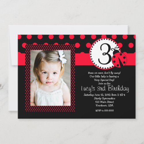 Red Lady Bug Party Birthday Invitation