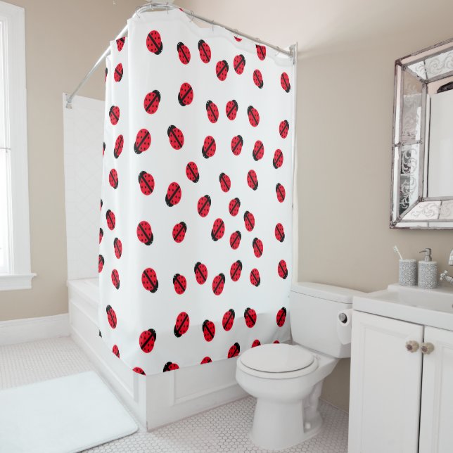 Red Lady Bug Shower Curtain (In Situ)