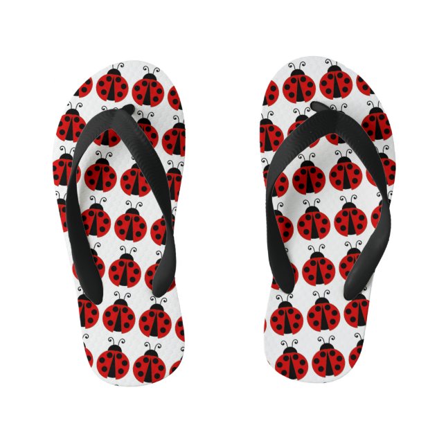 Red Lady Bugs Kid's Flip Flops (Footbed)