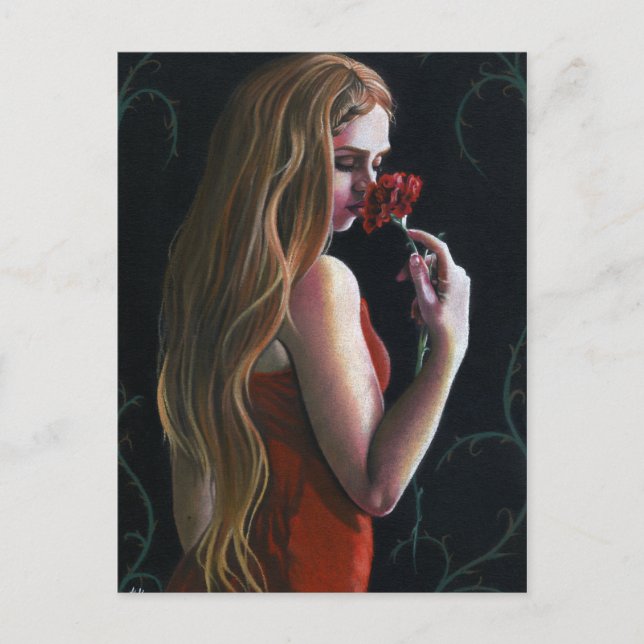 Red Lady Flower Red Rose Carnation Gothic Postcard (Front)