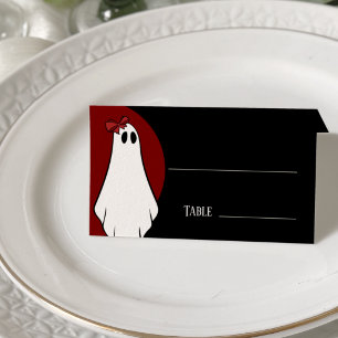 Red Lady Ghost Halloween Wedding Place Card