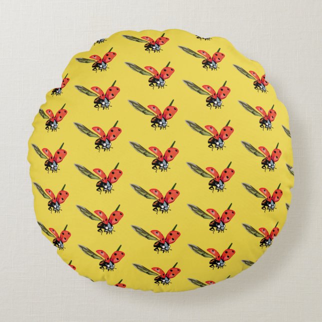 Red ladybirds Fly Round Pillow (Front)