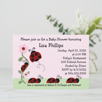 Red Ladybug And Flower Baby Shower Invitation by Personalizedbydiane at Zazzle