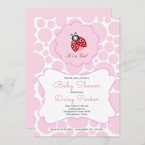 Red Ladybug And Pink Circles Invitation