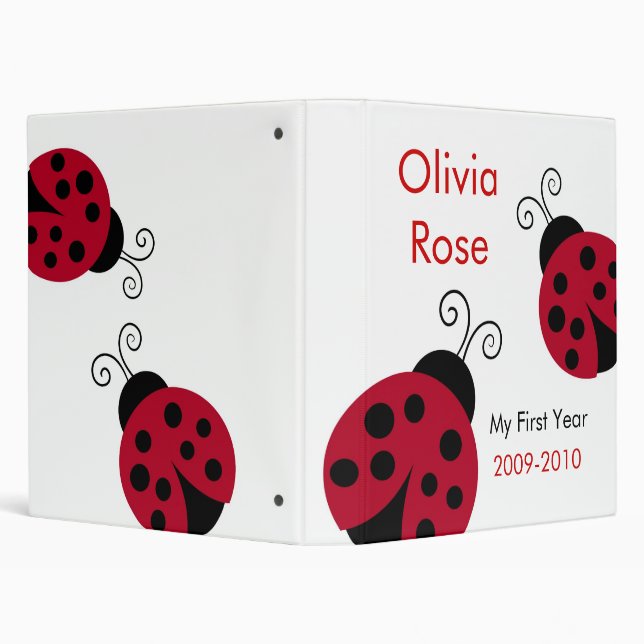 Red Ladybug Baby Photo Album First Year 3 Ring Binder (Background)