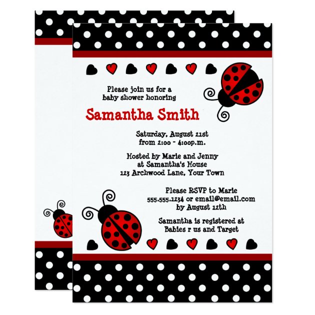 Red Ladybug Baby Shower Black And White Polka Dots Invitation