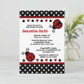 Red Ladybug Baby Shower Black and White Polka Dots Invitation (Standing Front)