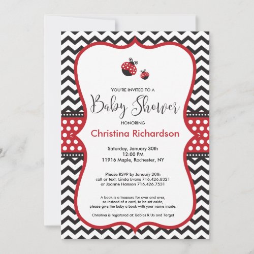 Red Ladybug Baby Shower Invitation