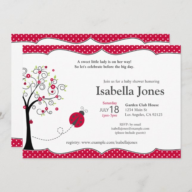 Red Ladybug Baby Shower Invitation - Customizable (Front/Back)