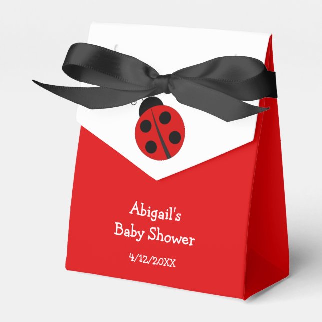 Red Ladybug Baby Shower Personalized Favor Box (Front Side)
