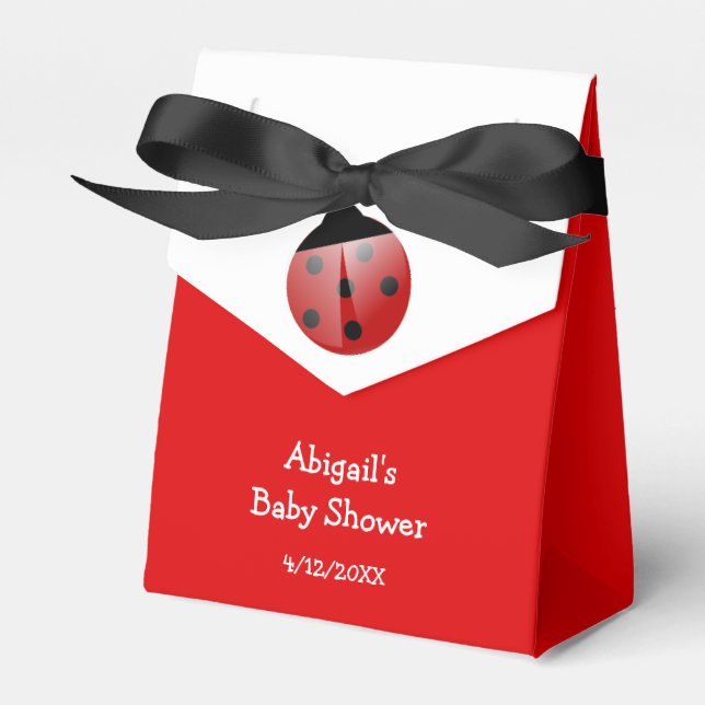 Red Ladybug Baby Shower Personalized Favor Boxes (Front Side)