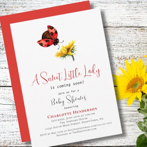 Red Ladybug Baby Shower, Sweet Little Lady Invitation