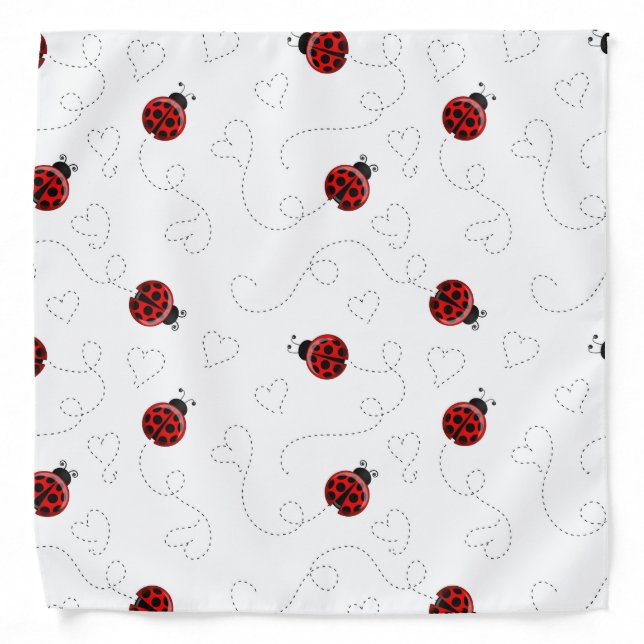 Red Ladybug Beetle Insect Lover Black Hearts Bandana (Front)