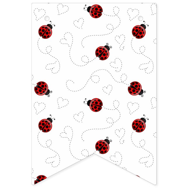 Red Ladybug Beetle Insect Lover Black Hearts Bunting Flags (First Flag)