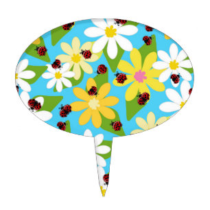 Red Ladybug Beetle Insect Lover Black Hearts Cake Topper