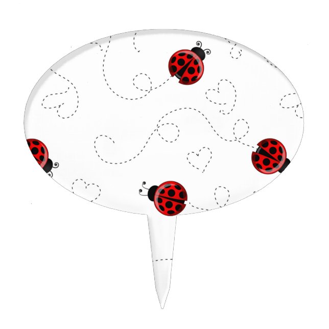 Red Ladybug Beetle Insect Lover Black Hearts Cake Topper (Front)