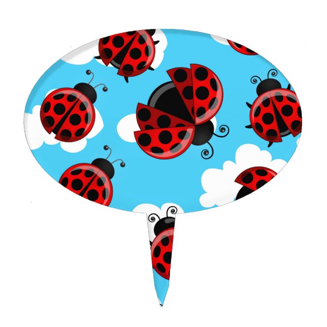 Red Ladybug Beetle Insect Lover Black Hearts Cake Topper (Front)