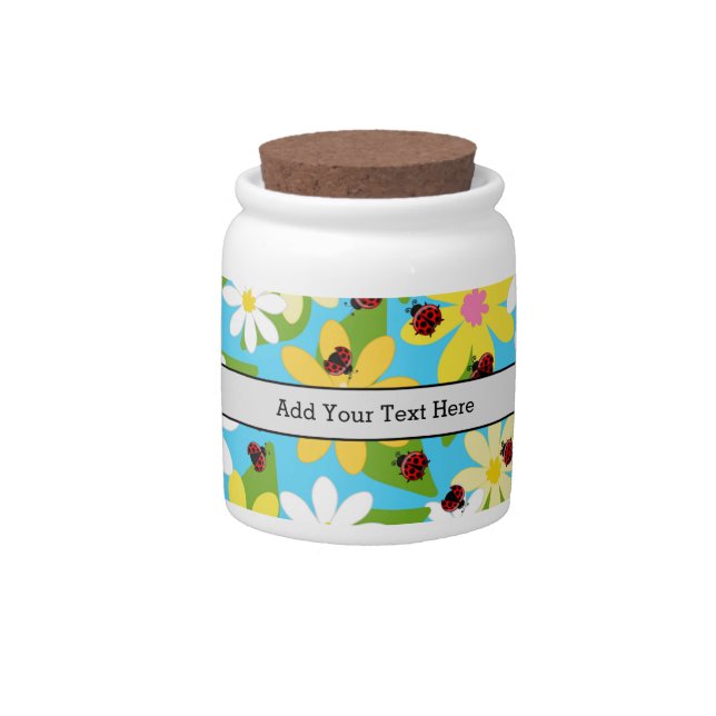 Red Ladybug Beetle Insect Lover Black Hearts Candy Jar (Front)