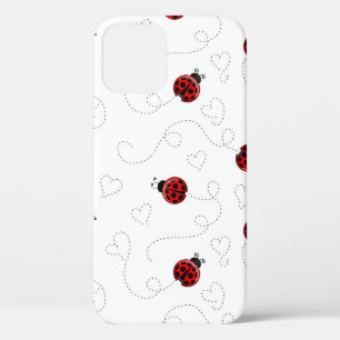 Red Ladybug Beetle Insect Lover Black Hearts iPhone 12 Case