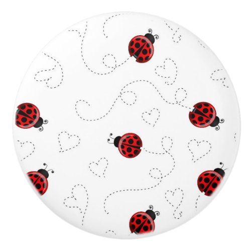 Red Ladybug Beetle Insect Lover Black Hearts Ceramic Knob