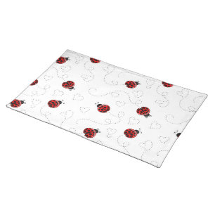 Red Ladybug Beetle Insect Lover Black Hearts Cloth Placemat