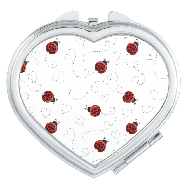 Red Ladybug Beetle Insect Lover Black Hearts Compact Mirror (Front)