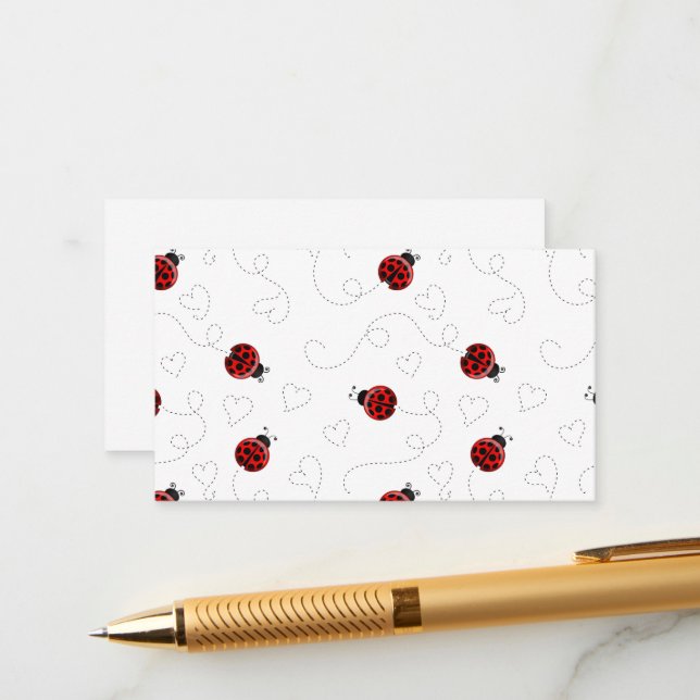 Red Ladybug Beetle Insect Lover Black Hearts Enclosure Card (Front/Back In Situ)