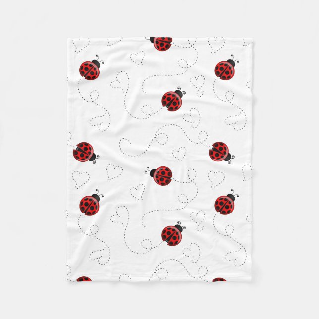 Red Ladybug Beetle Insect Lover Black Hearts Fleece Blanket (Front)