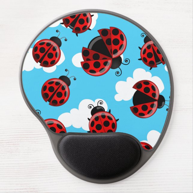 Red Ladybug Beetle Insect Lover Black Hearts Gel Mouse Pad (Front)
