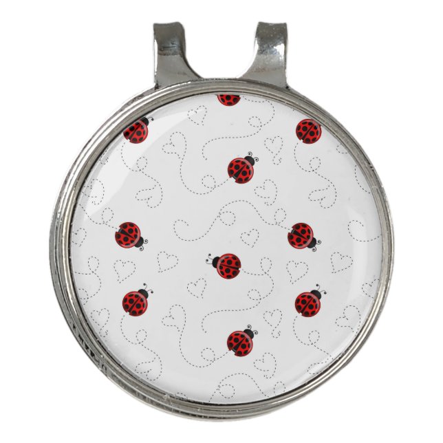 Red Ladybug Beetle Insect Lover Black Hearts Golf Hat Clip (Front)