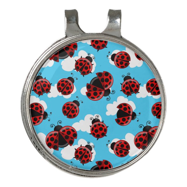 Red Ladybug Beetle Insect Lover Black Hearts Golf Hat Clip (Front)