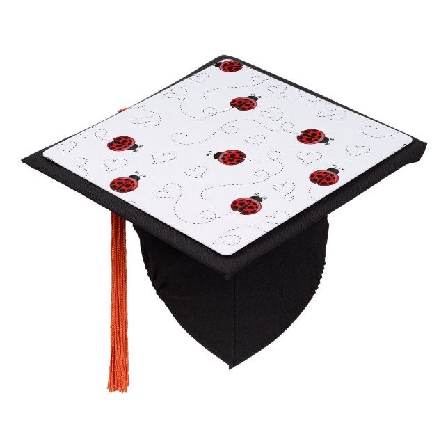 Red Ladybug Beetle Insect Lover Black Hearts Graduation Cap Topper (Angled)
