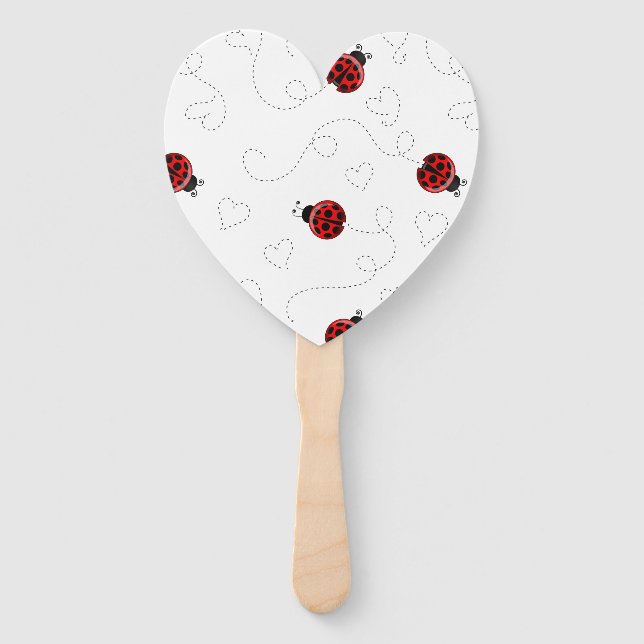 Red Ladybug Beetle Insect Lover Black Hearts Hand Fan (Front)