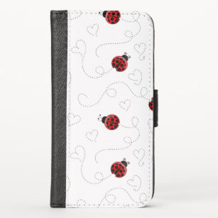 Red Ladybug Beetle Insect Lover Black Hearts iPhone X Wallet Case