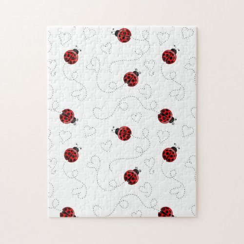 Red Ladybug Beetle Insect Lover Black Hearts Jigsaw Puzzle