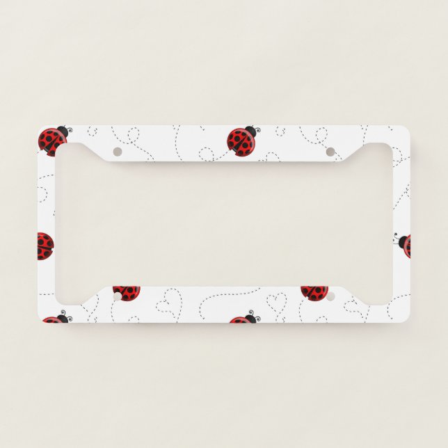 Red Ladybug Beetle Insect Lover Black Hearts License Plate Frame (Front)