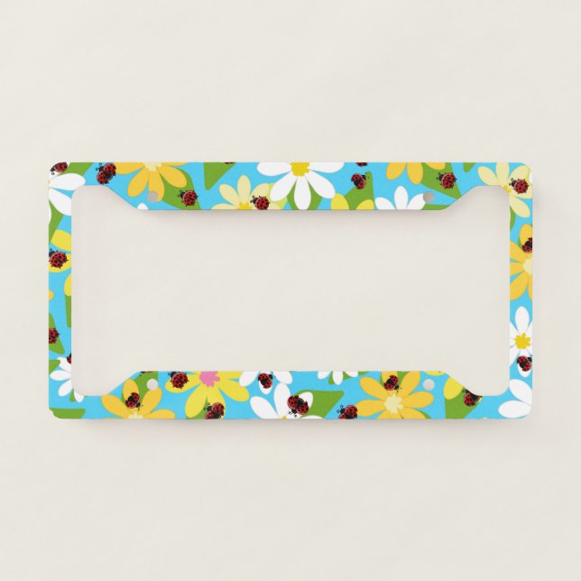 Red Ladybug Beetle Insect Lover Black Hearts License Plate Frame (Front)