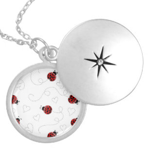 Red Ladybug Beetle Insect Lover Black Hearts Locket Necklace