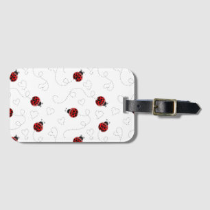Red Ladybug Beetle Insect Lover Black Hearts Luggage Tag
