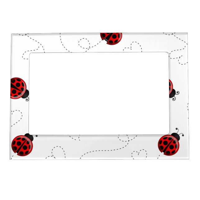 Red Ladybug Beetle Insect Lover Black Hearts Magnetic Frame (Front)