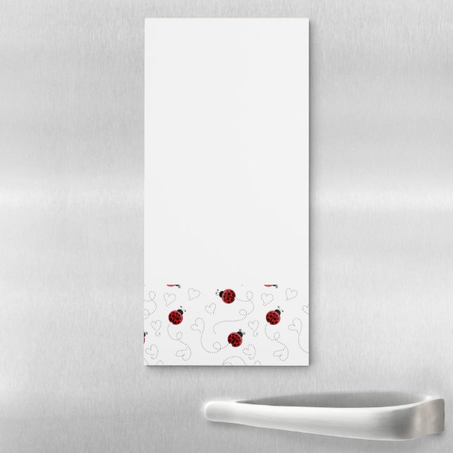 Red Ladybug Beetle Insect Lover Black Hearts Magnetic Notepad (In Situ)