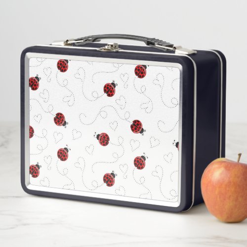 Red Ladybug Beetle Insect Lover Black Hearts Metal Lunch Box